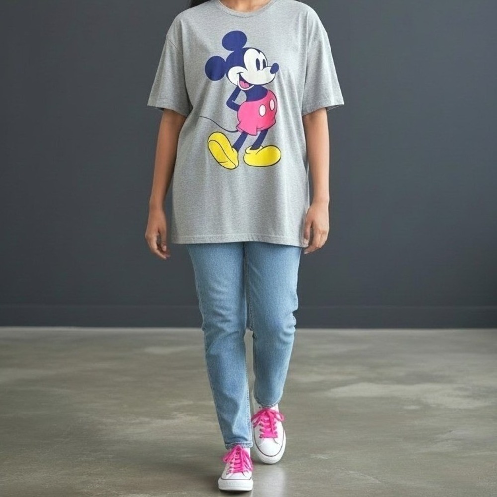 Disney Mickey Mouse Graphic T-Shirt Unisex XL Gray Short Sleeve Crew Neck Cotton